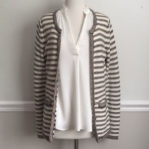 Banana Navy & White Stripe Cardigan w Gold Shimmer